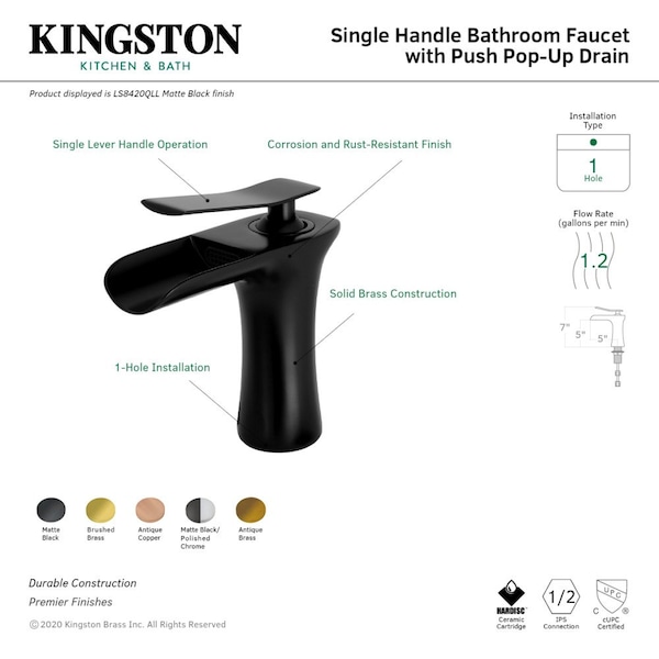 LS8420QLL Executive Single-Handle Bathroom Faucet, Matte Black